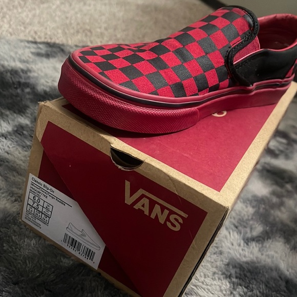 Vans Shoes Vans Classic Slip On In The Color Monocheck Tango Redblk
